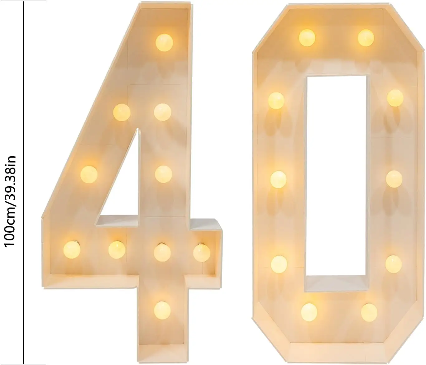 Chiffres LED 3D de 100 cm, 40 chiffres lumineux pour la décoration, ambiance lumineuse LED pour fête d'anniversaire, mariage, vitrine, blanc