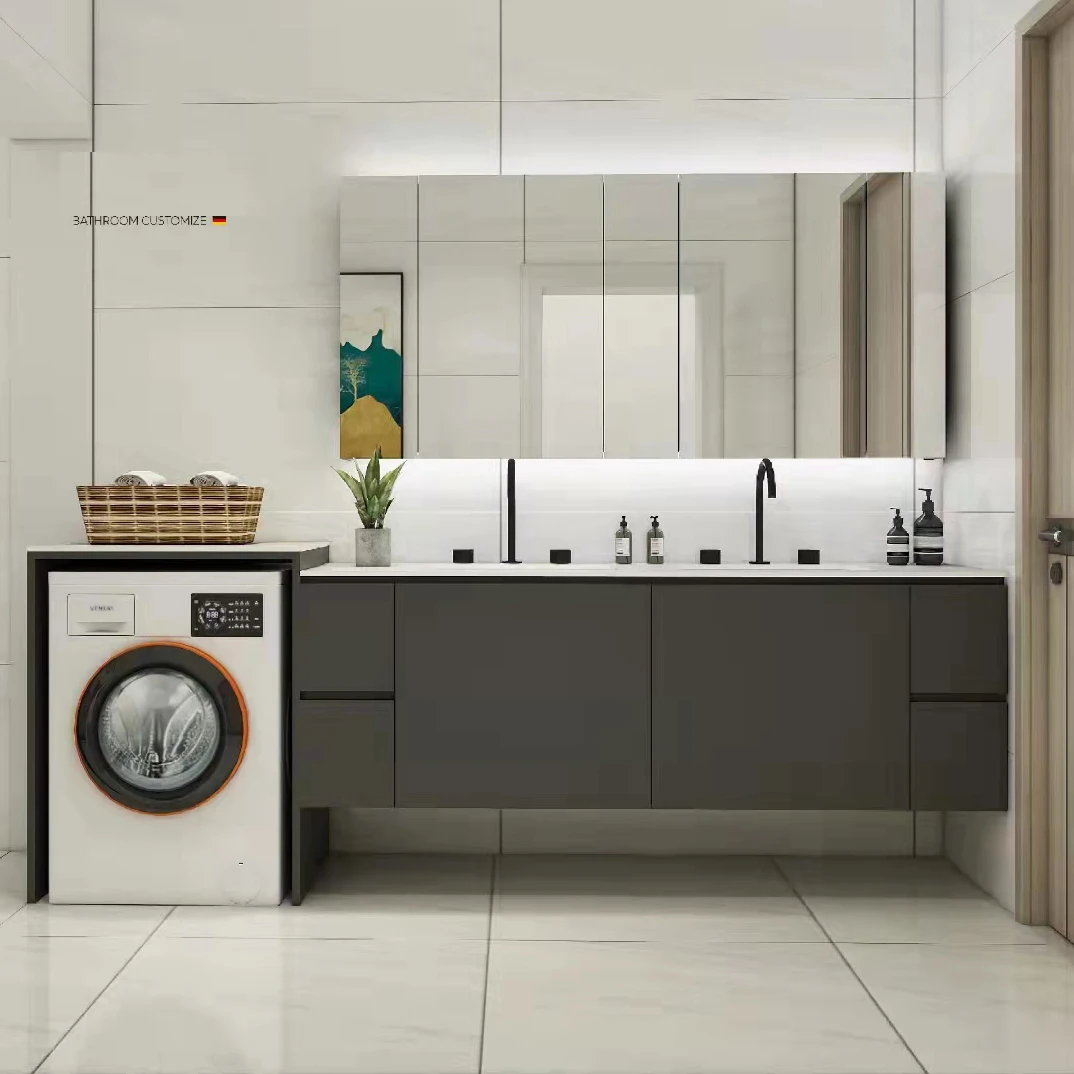 

716 Luxury Customized Modern Waterproof Ceramic Basin Bathroom Laundry Cabinet for Washing Clothes