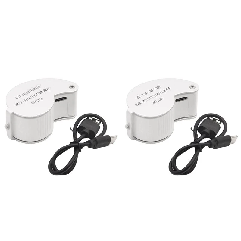 T21C 2Pcs 40X Jewelers Loupe Magnifier LED Light Pocket Folding Jewelers Loupe Jewelers Magnifier For Jewelry Identifying 40X