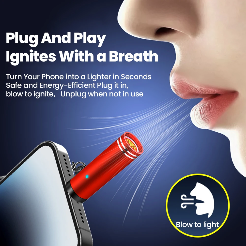 Elough Type C Mini Portable Lighter Air Blast Cigarette Lighter Outdoor Safety Windproof Explosion-Proof Lighter for iphone15-17 image 3