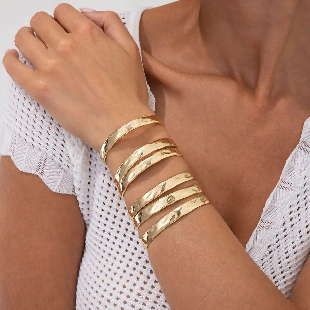 

Ingemark 6pcs/set Trendy Simple Metal Open Bangles For Women Vintage Gold Color Stacking Bracelets Charm Aesthetics Jewelry Gift