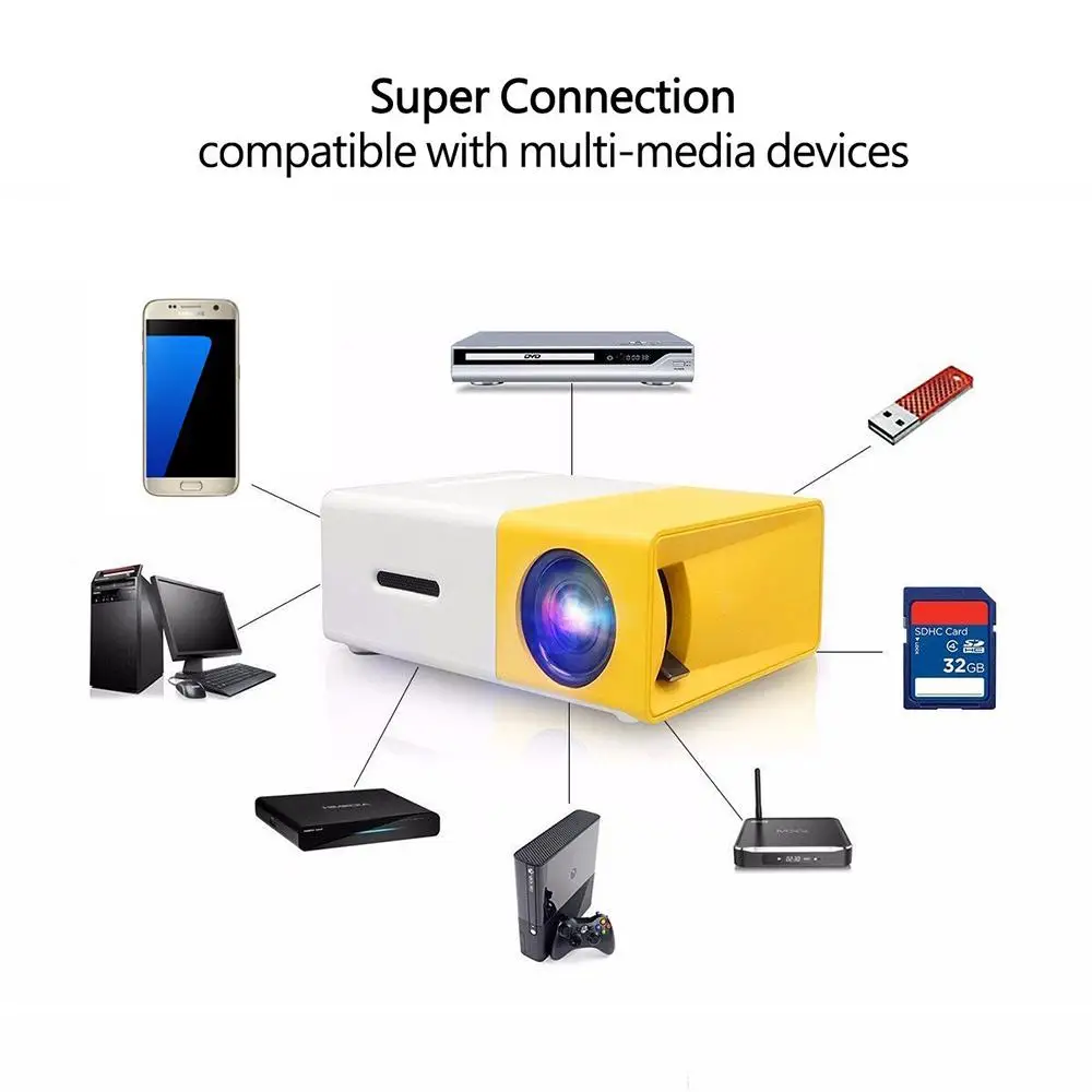 YG300 Mini Projector Support 1080P Decoding Built-in Audio LED Projector For Smartphone Notebook 3D Gla