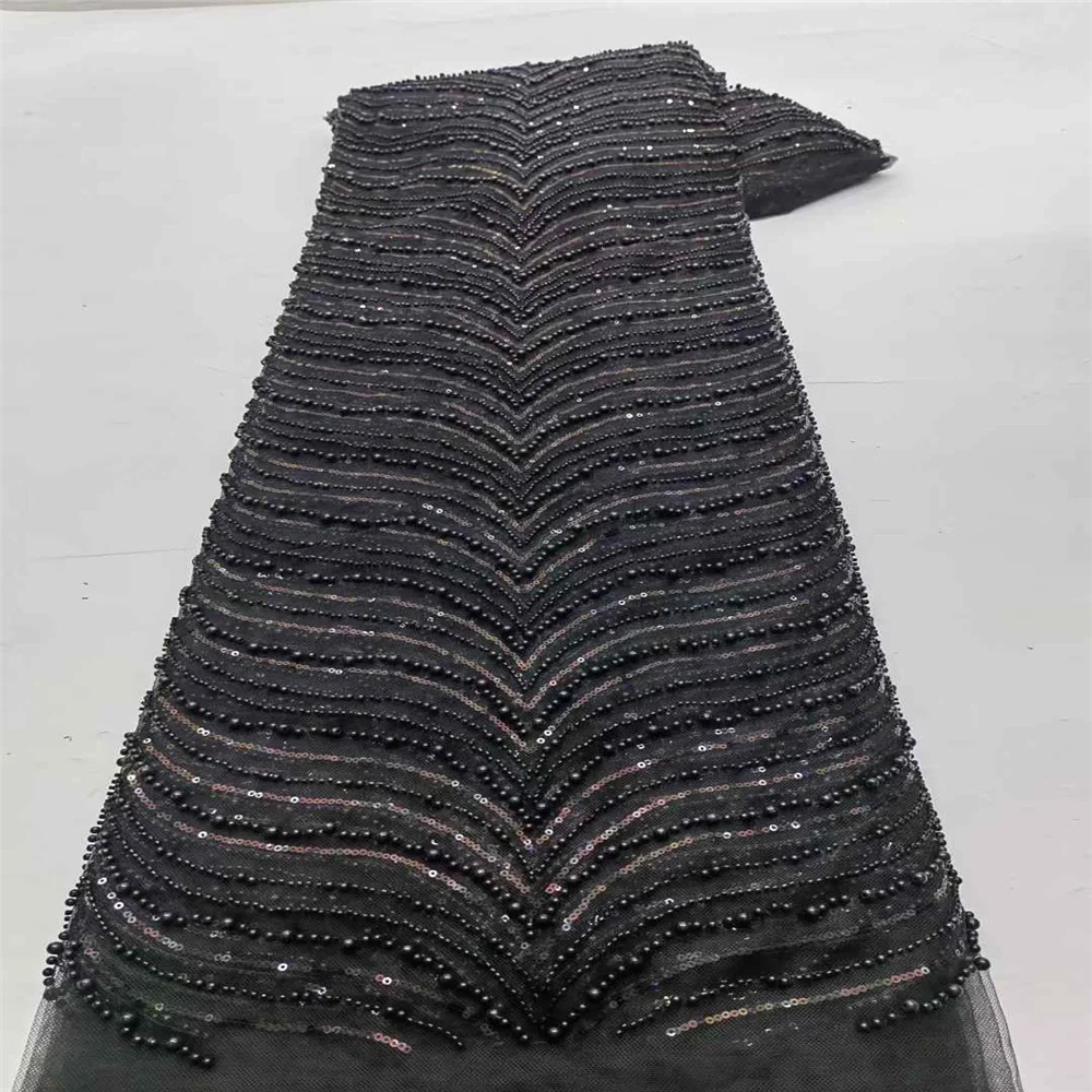 

African Lace Fabric 2025 Sequins Beaded Embroidery Groom Nigerian Bridal High Quality French Tulle Lace Fabric For Wedding