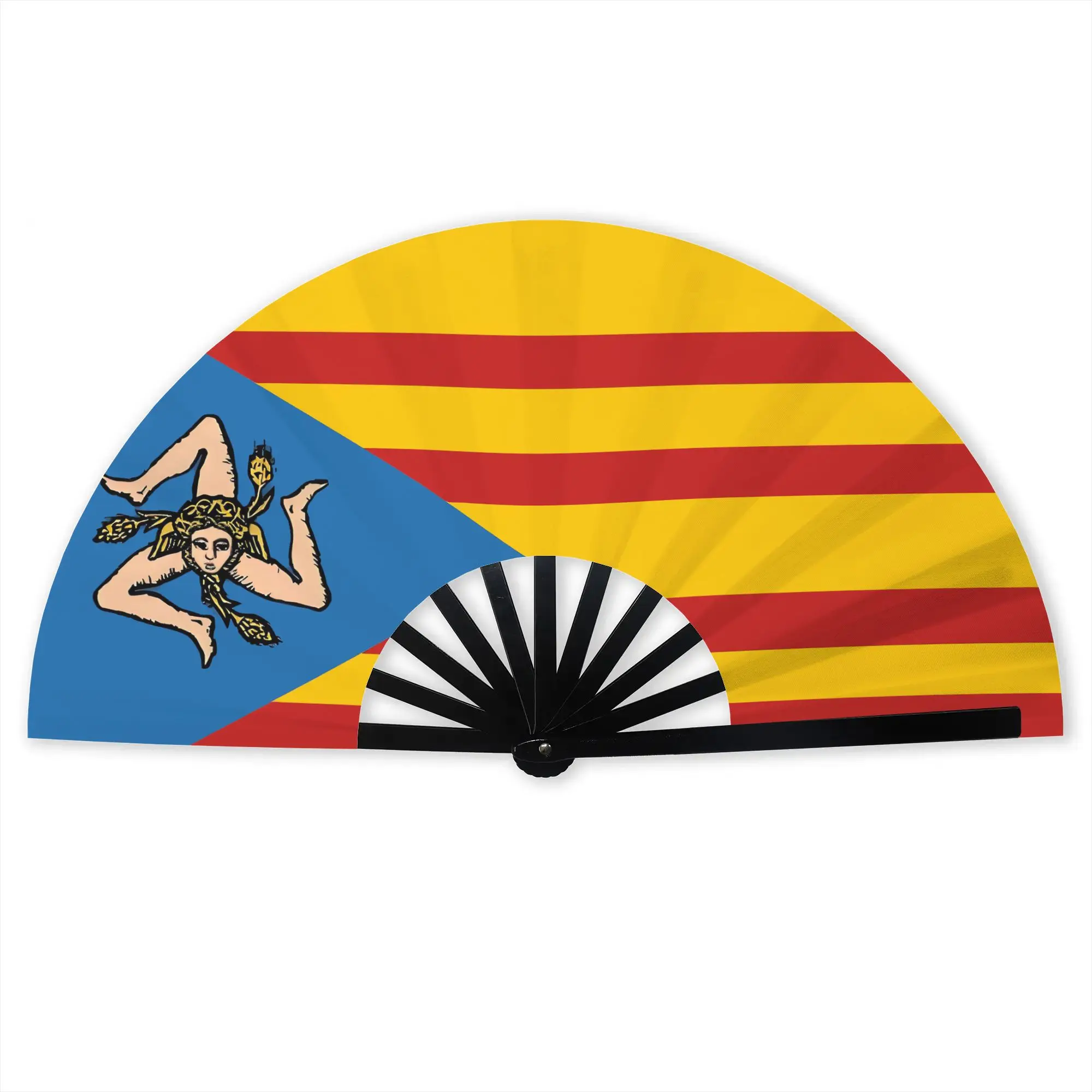 Sicily Independence Flag Traditional Folding Fan Chinese Style  High-Quality Fans Gift  Exquisite Decorative Hand Fan