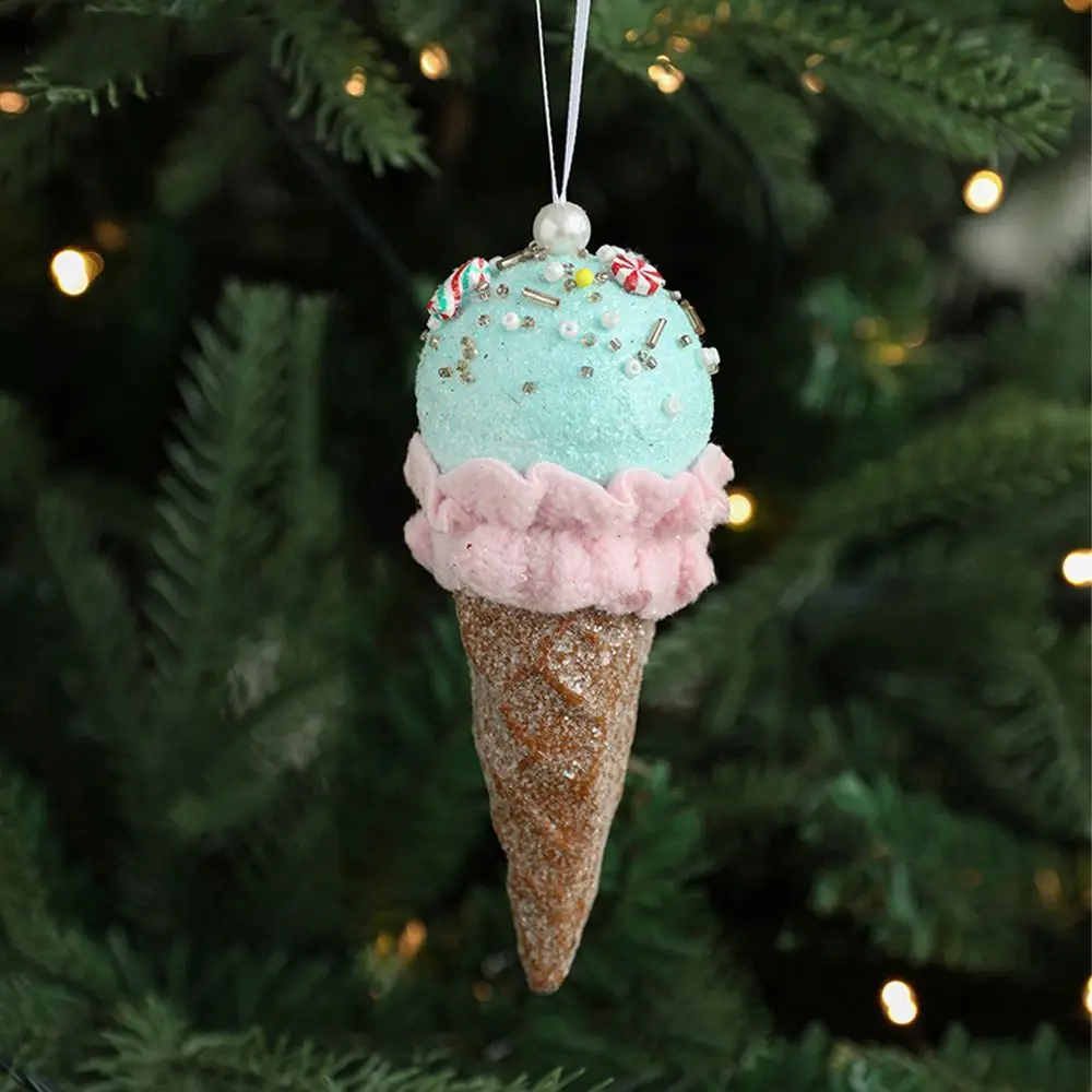 Cute Christmas Ice Cream Pendant Pink DIY Snowman Pony Ornaments Realistic Foam Christmas Tree Hanging Decoration Party Favors