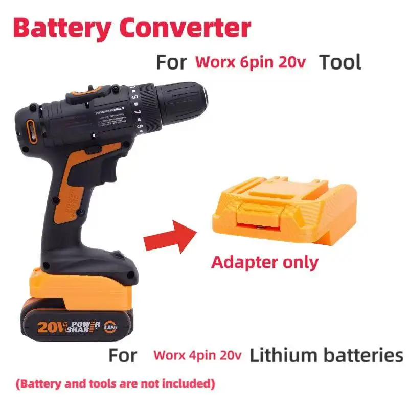 

Batteries Converter Adapter For Worx 20v 4pin Lithium Ion Adapter Convert To Worx 6PIN Tool (without battery and tools)