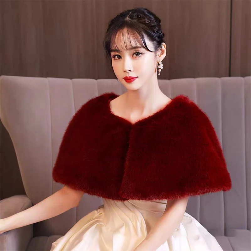 ผู้หญิงฤดูหนาว Faux FUR Shawl Elegant เจ้าสาวงานแต่งงานผ้าคลุมไหล่ Shrug ขนสัตว์เทียม Cape เสื้อคลุมเจ้าสาว Plush Shawl Wrap