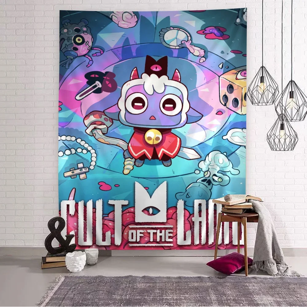 Cult of The Lamb Video Game Anime Tapestry Hanging Tarot Hippie Wall Rugs Dorm Home Decor