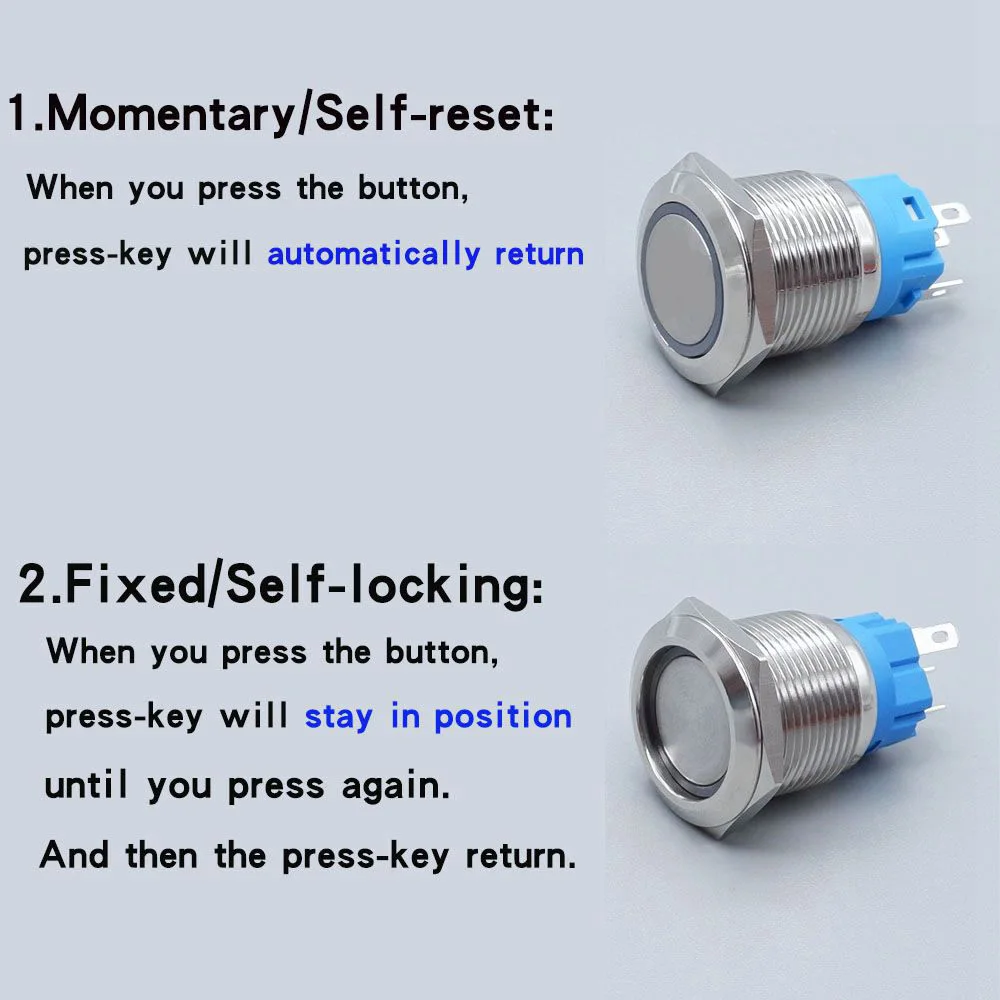 10PCS 16mm Metal Push Button Switch Ignition Button For Car LED Lights Waterproof Lock Self-reset With Socket Flat Head 5V 12V