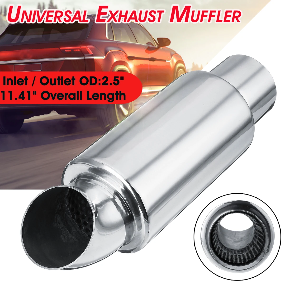 

Universal 63/76mm Car Exhaust Muffler Pipe Resonator 2.5"/3" Exhaust Tip Tail Tube Silencer Stainless Steel