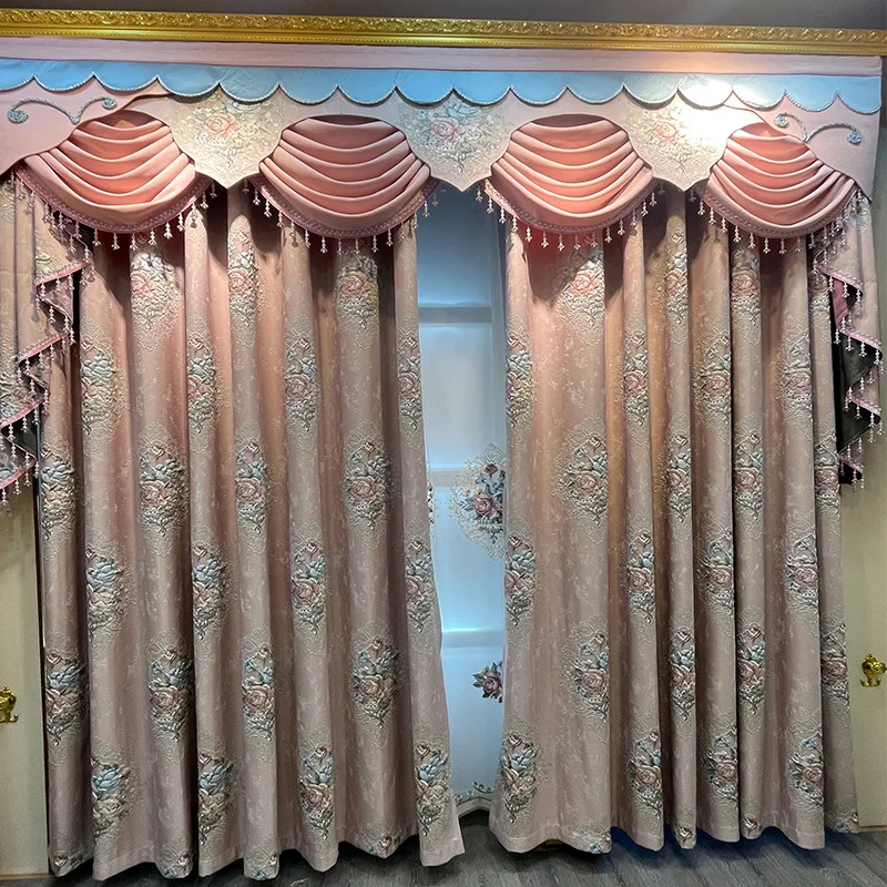 

Pink European Relief Curtains for Living Room Grand Bedroom Blackout Wedding Room Warm Festive Luxury Beautiful Customization