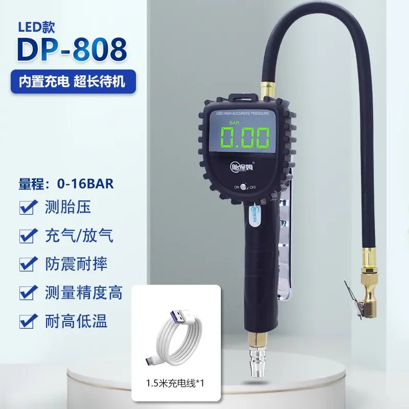 Rechargeable Digital Tire Pressure Gauge with Inflator Function Barometer Display for Car Motorcycle Bicycle Air Pump Gun