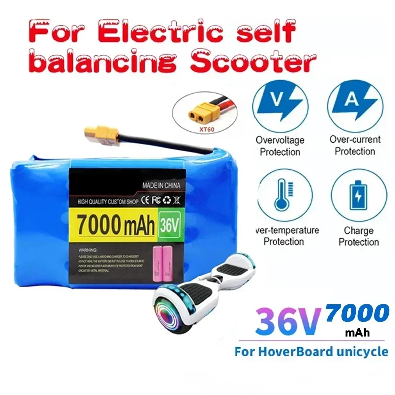 New 36V 4400mAh 7000mAh Rechargeable Lithium Battery Pack,for Electric Self Balancing Scooter Hover Board Unicycle Battery