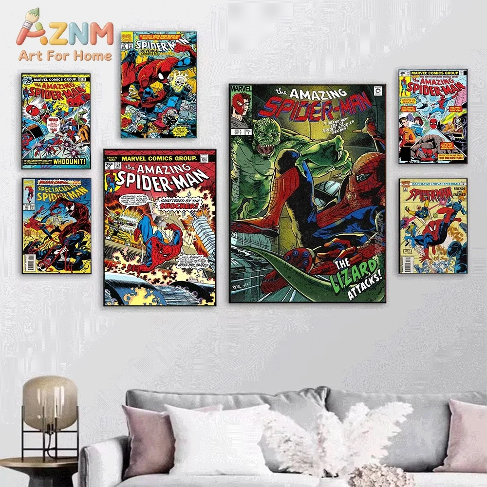 Iron Man Vintage Comic Collage Canvas Wall Art Classic Superhero Print Poster, Unframed Canvas Picture for Boys Bedroom Game R