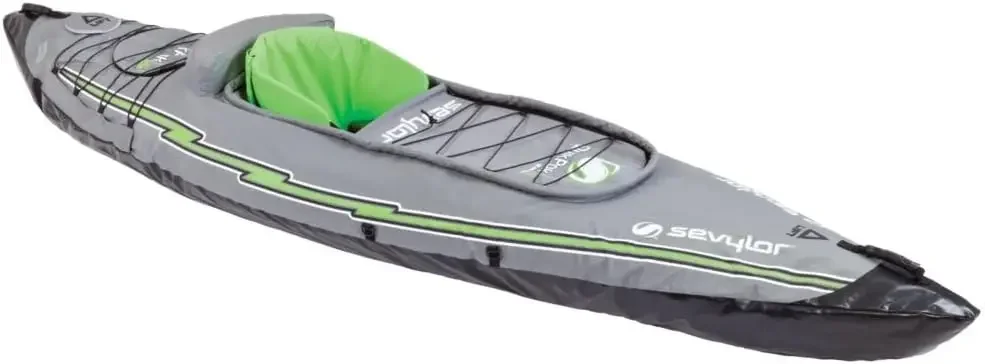 QuickPak K5 24 Gauge PVC Polyester 1 Person Inflatable Kayak w/Hand Pump, Paddle, Double Lock Valves and Easy To Carry B