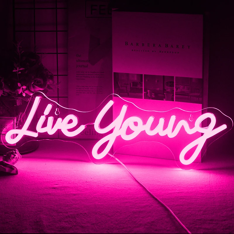 Luzes LED para decoração do quarto, Live Young Neon, Inspiração Suspiro, Carta Espiritual, Decoração Estética do Quarto, Festa de Casamento, Home Bar Pendurado Lâmpada de Parede, Presente