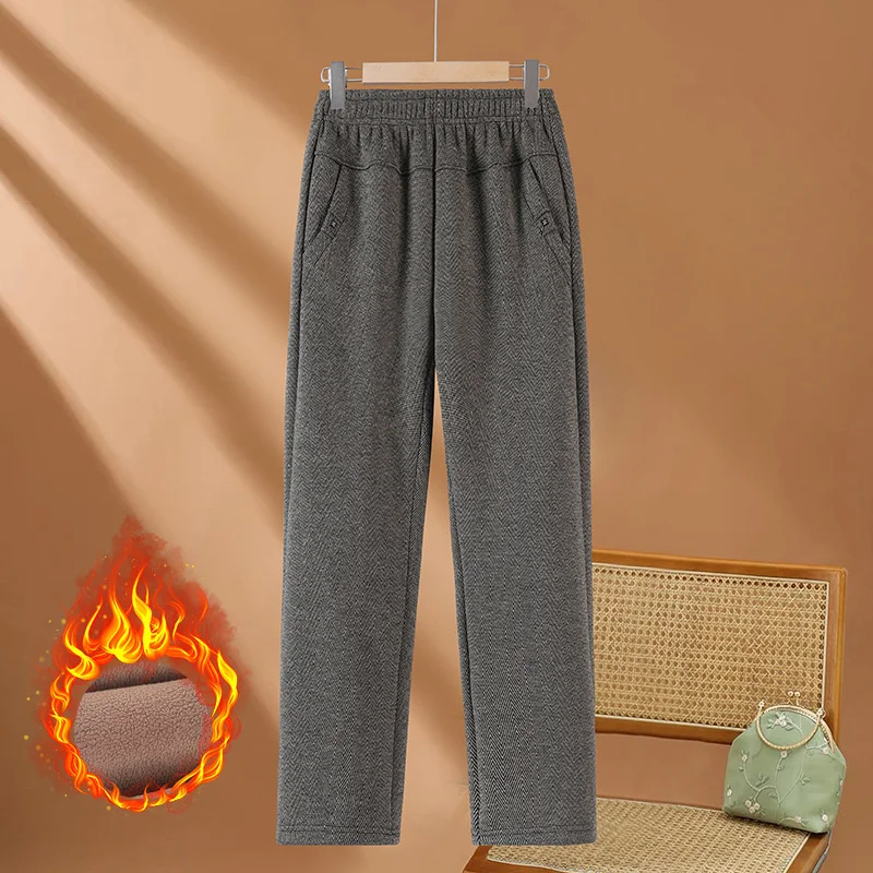 High Quality Woolen Straight Trousers Women Autumn Winter Oversize 6XL High Waist Pants Fleece Thicken Warm Casual Pants Female