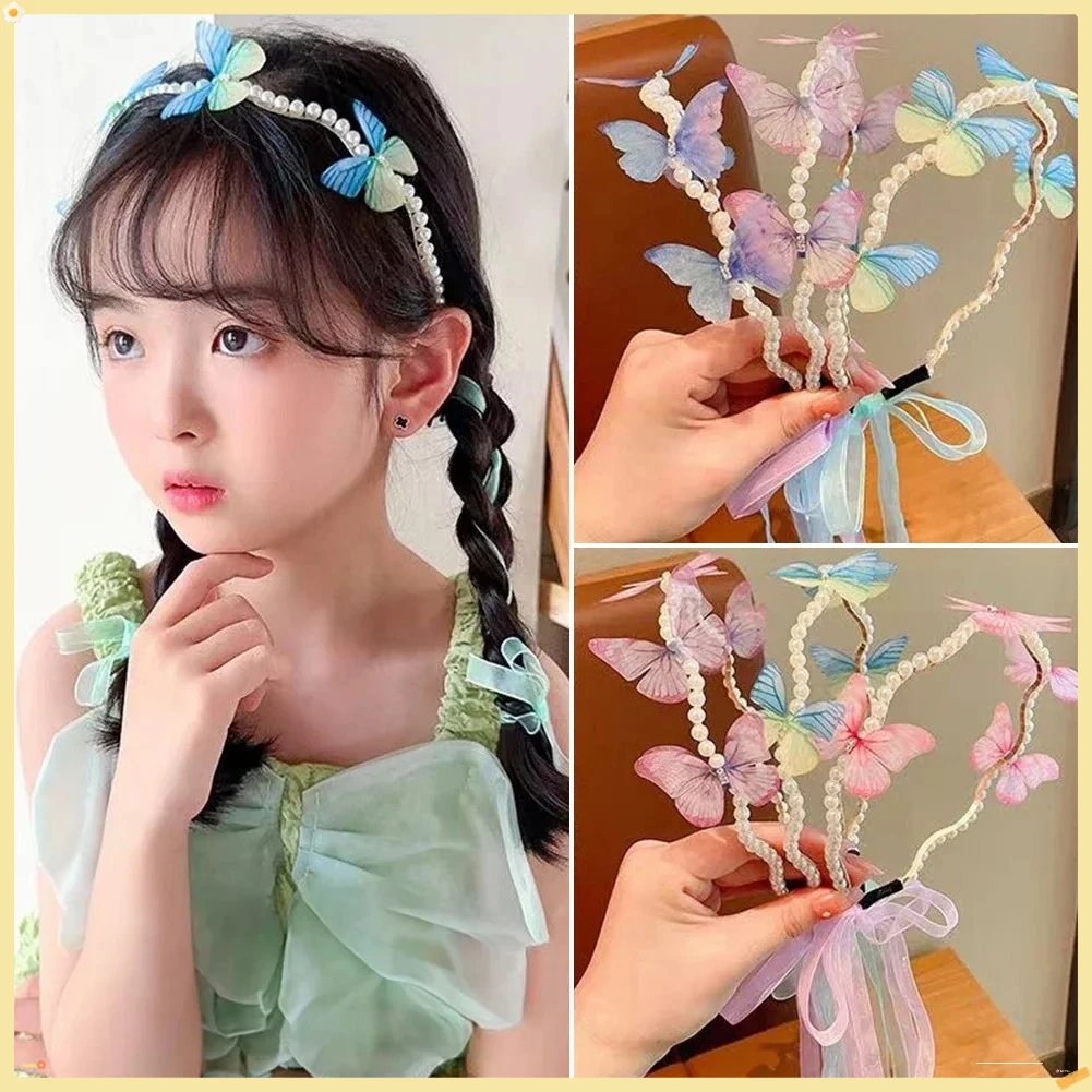 

2025 Hot Trend! Faux Pearl Butterfly Ribbon Headband - Stylish Hair Hoop for Kids | Versatile Elegant Accessory for Party/Daily