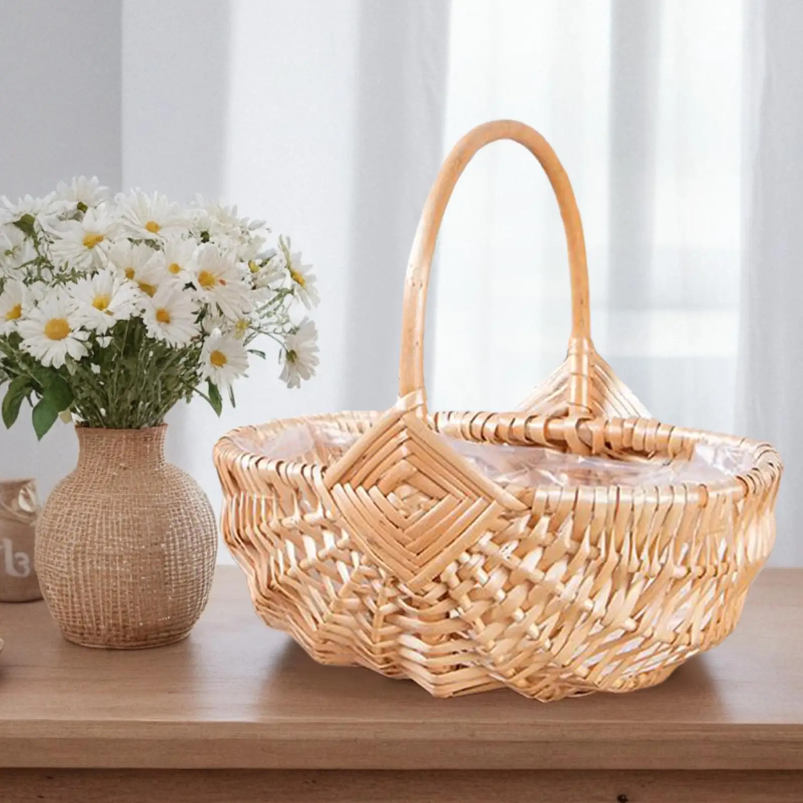 Woven Wicker Picnic Basket With Handle Empty Picnic Storage Basket Handmade Rattan Gift For Outdoor Activities Beach Camping view 3