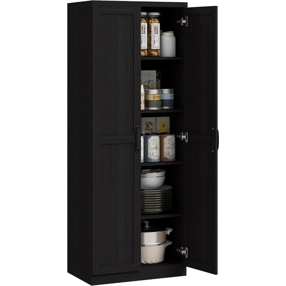 

2-Door Kitchen Pantry Cabinet - Freestanding 5-Tier Storage w/ 2 Adj Shelves, Spacious Shelving for Dining Room