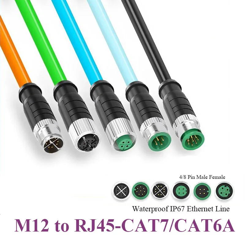 M12 8Pin X-type to RJ45 Ethernet Cable Connector Industrial 4Pin D-Coding 8Pin A-Code Aviation Plug Encoder Communication Line