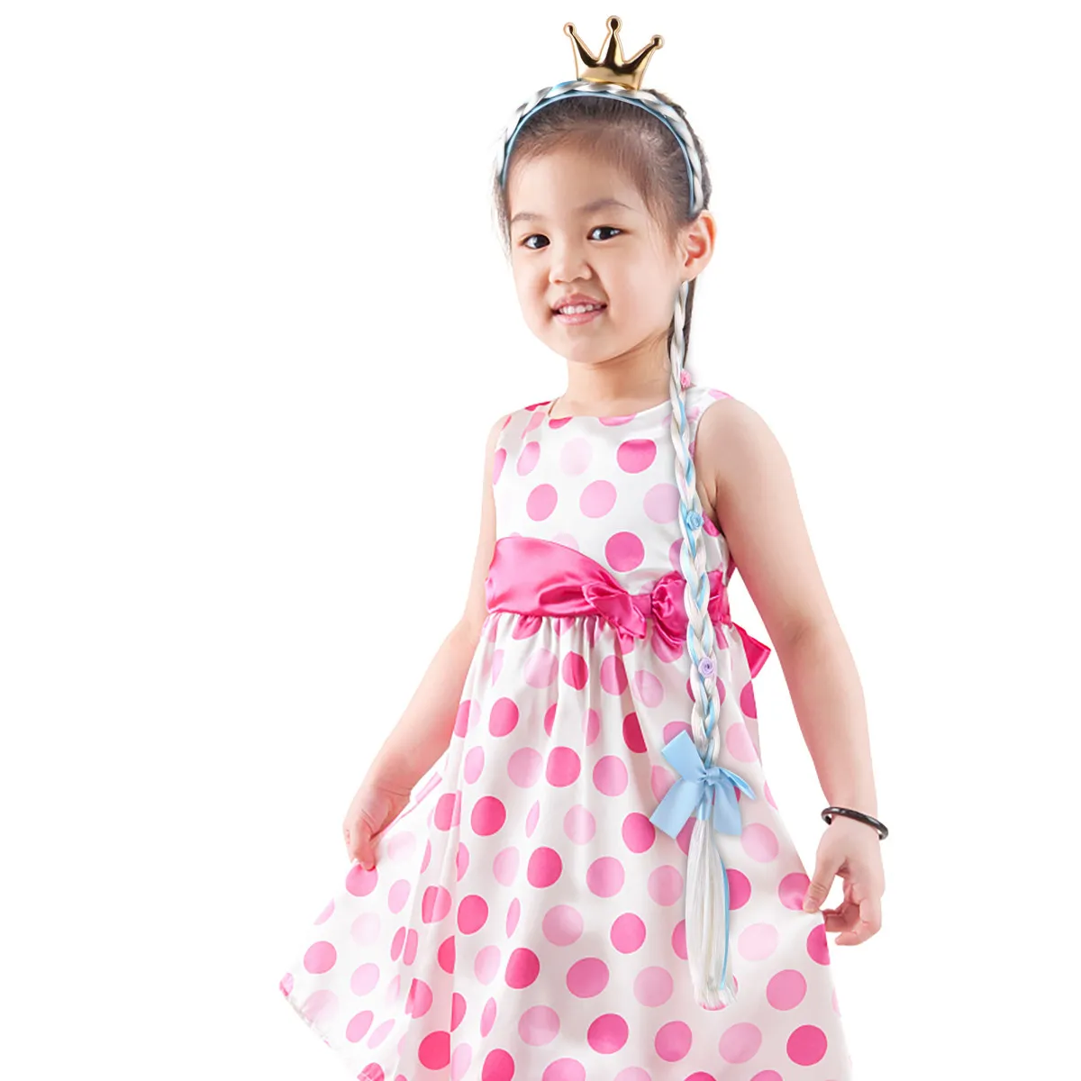 

1Pcs Princess Crown Hairband Colorful Fake Braid Hair Decoration Party Stage Festival Accessory for Girls Gift