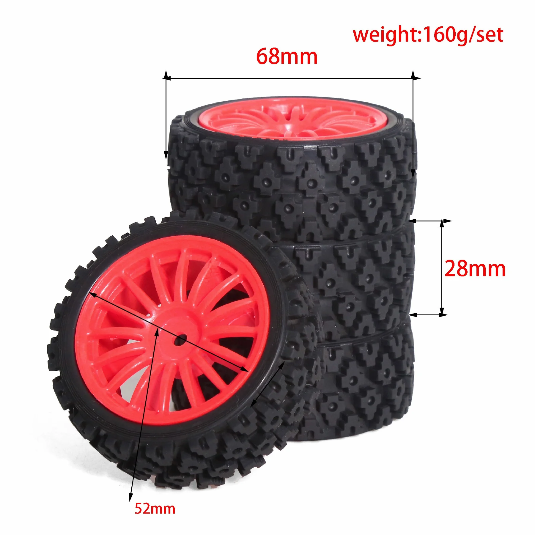 4PCS 68*28mm 1/10 RC Rally Car Rubber Wheels Tires Set For Tamiya TT-01 TT-02 TT01E XV01 XV02