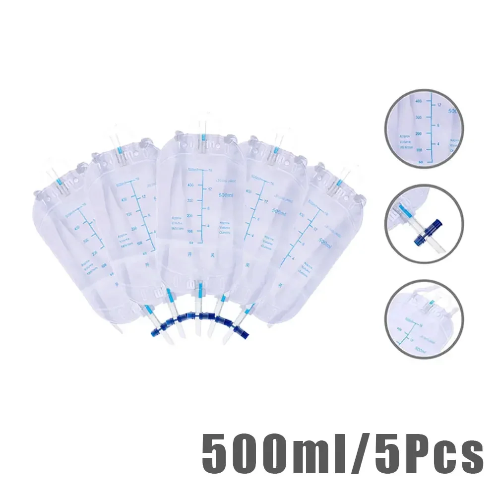 5Pcs 500ml Catheter Urine Bags For Mens Urine Urine for Men Type Pvc Patient Postoperation Drainage Baby Accessories