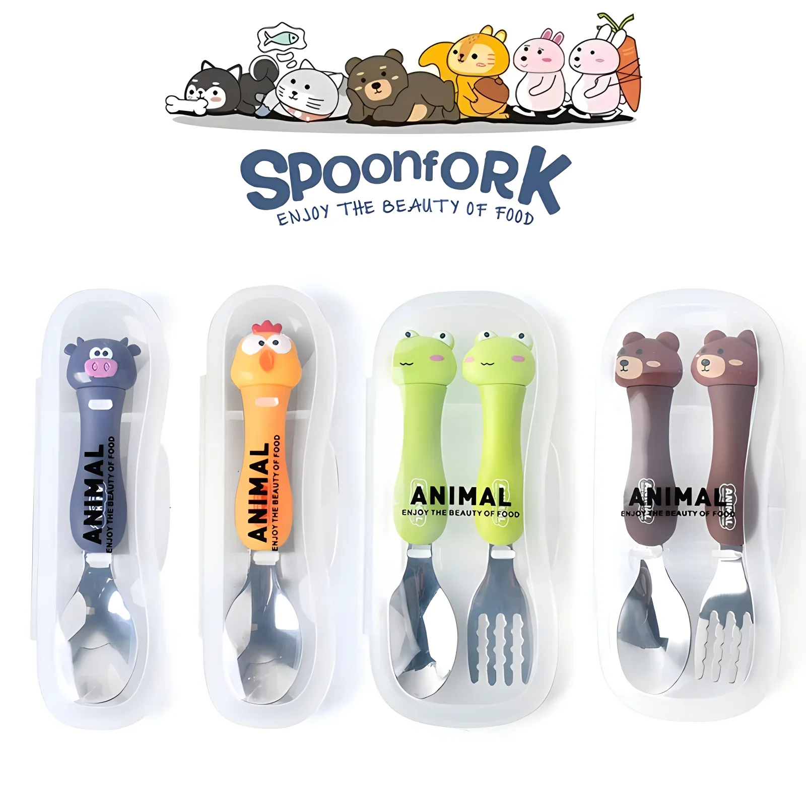 Animal dos desenhos animados crianças colher e garfo conjunto colher de sobremesa para crianças garfo utensílios de mesa do bebê gadgets talheres das crianças favores