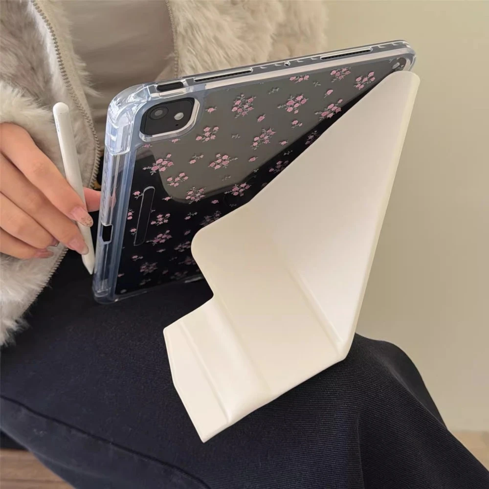 Pink Floral Polka Dots New Tablet Case For iPad Pro 11 12.9in 13 M4 9.7 10.2 5/6th 7/8/9 10 11th MINI 6 7 Air 5 6 7 Trifold Case