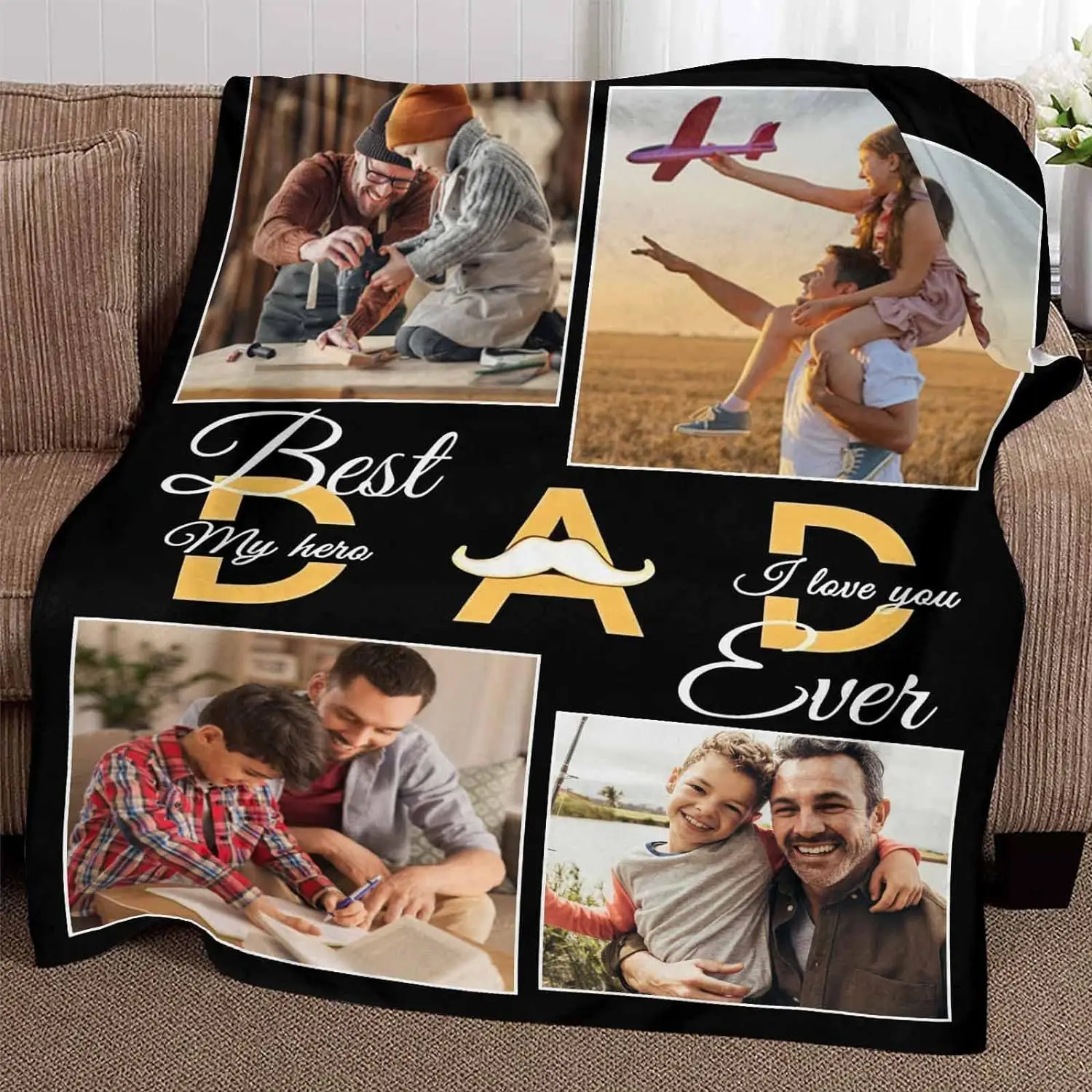 Customized blankets for dad gifts, sofa blankets, personalized dad photos for dad and husband Father's Day gifts,Christmas gifts