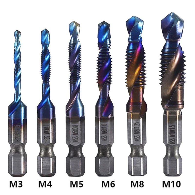 6Pcs Verbindung Gewindebohrer Bohrer Sechskantschaft Titan Überzogene HSS Schraube Gewinde Gewindebohrer Bit Schraube Maschine Gewindebohrer M3 M4 m5 M6 M8 M10 Handwerkzeuge