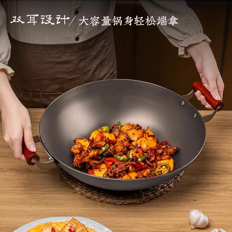 Titanium pot forged mirror pure titanium pot uncoated non-stick binaural wok special for gas stove