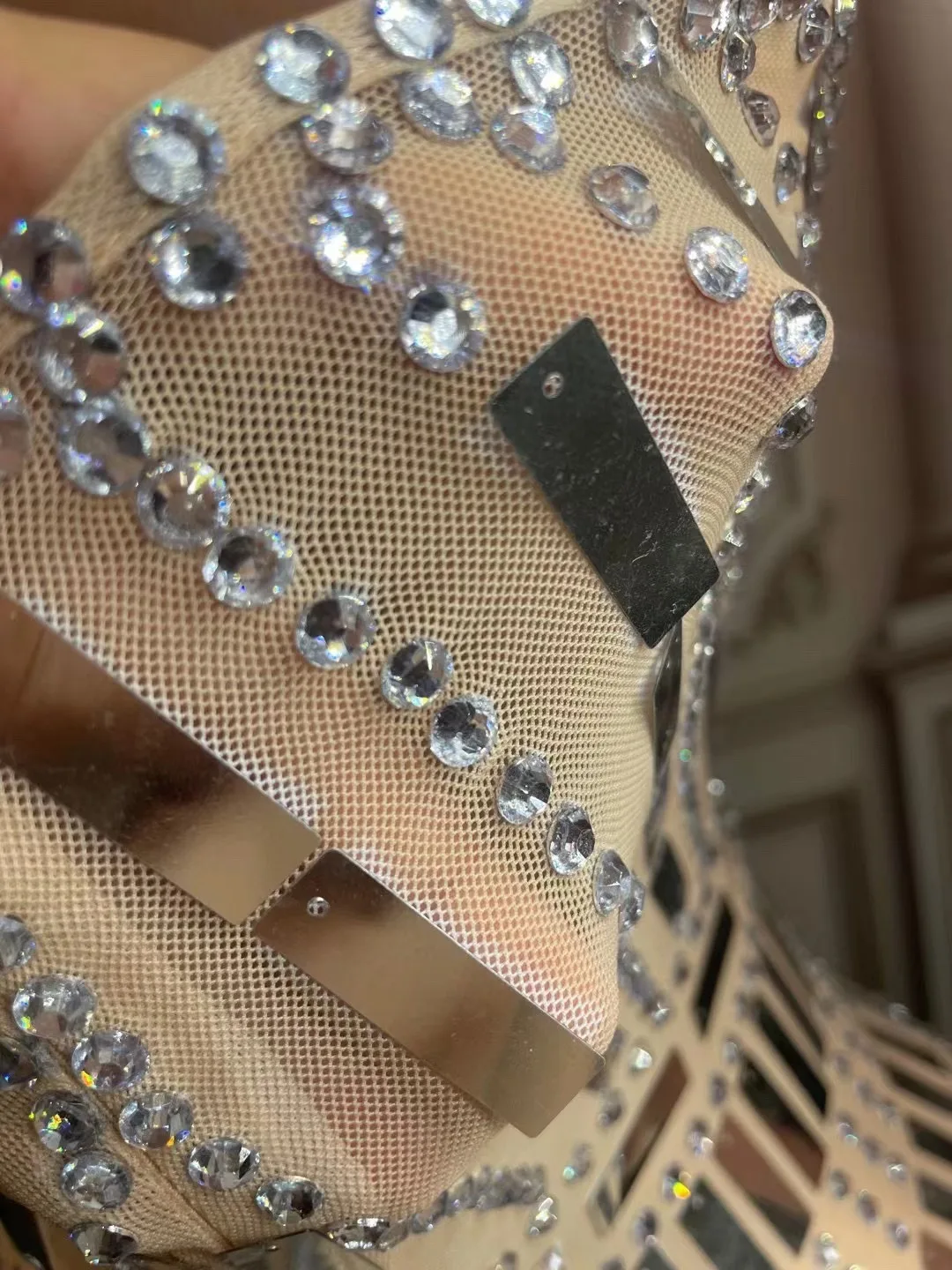 New Sparkly Silver Rhinestones Transparent Sleeveless Dress Prom Party Birthday Celebrate Stones Outfit Evening Singer Costume