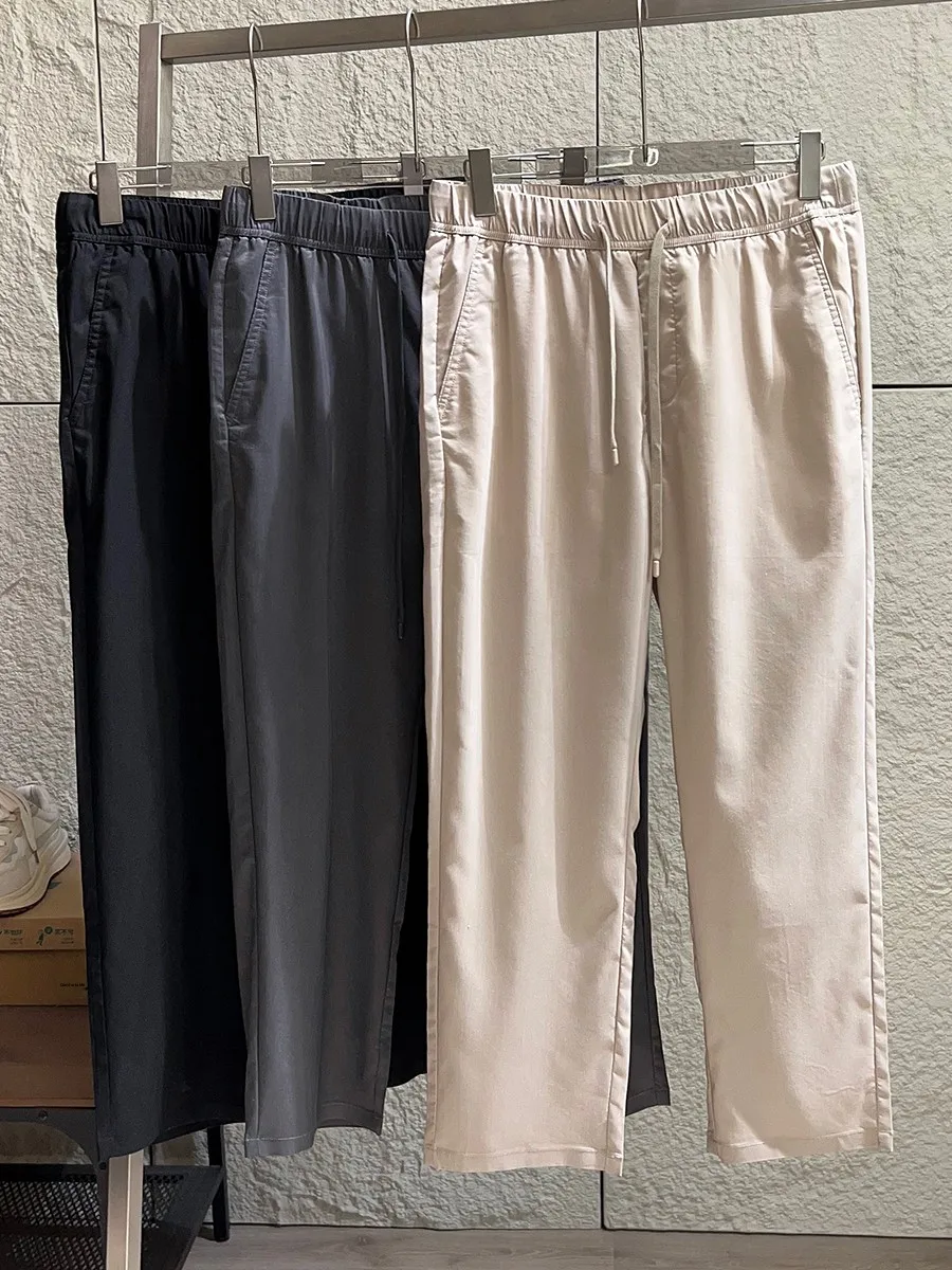Cooling Feeling Breathable Linen Men's Spring Summer Casual Pants Drape Smooth Versatile Moisture Wicking Straight Leg Trousers