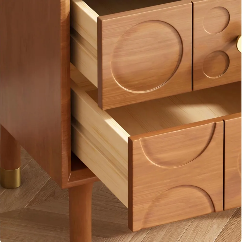 منضدة معاصرة ذات درجين، طاولة جانبية خشبية ذات درجين، طاولة جانبية لتخزين غرفة النوم الريفية