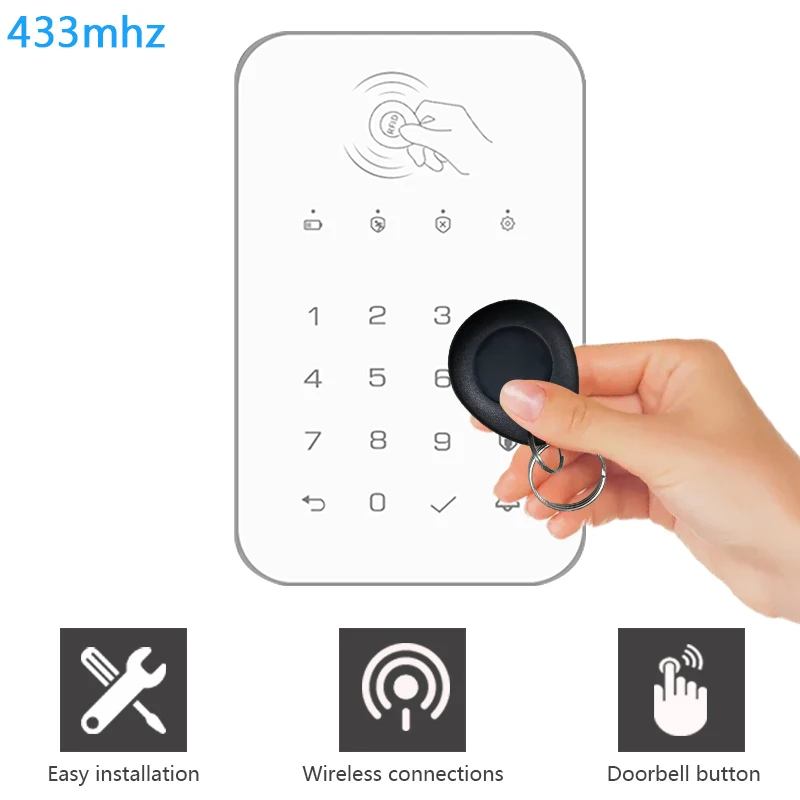 Wireless Smart Keyboard Lock Touch Keyboard RFID Card Unlock White Home Security 433MHz Frequency Connect To Alarm Host