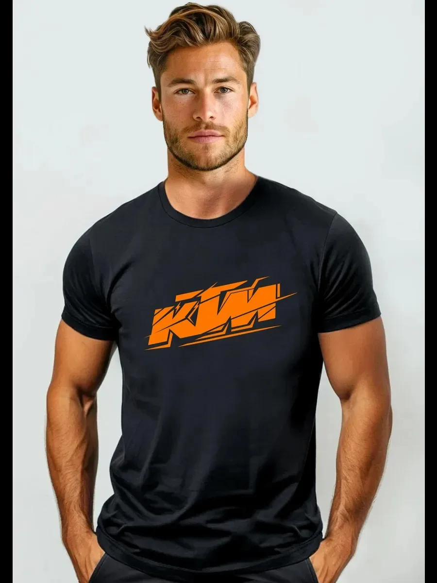 2026 KTM Square Frame Logo Print T-Shirt 100% Cotton Men's Casual Short Sleeve Tee for Motorcycle Racing Fans