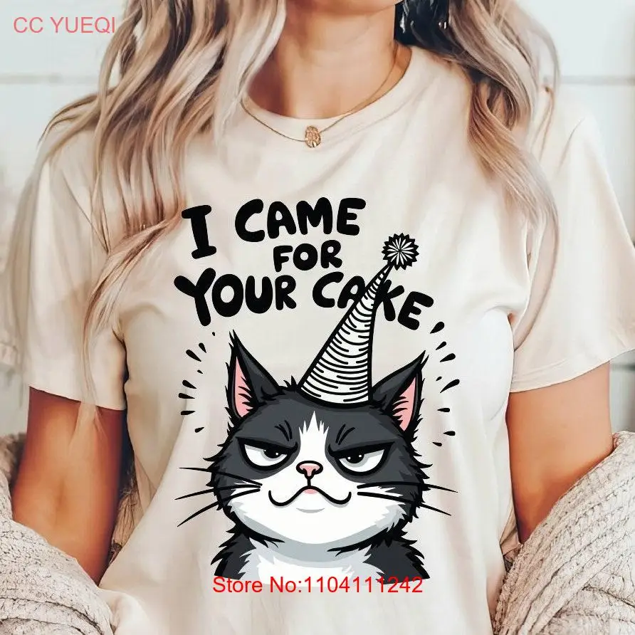 I'm Just Here For The Cake T Shirt Birthday Party Baker Funny Hello Cat Cute long or short sleeves