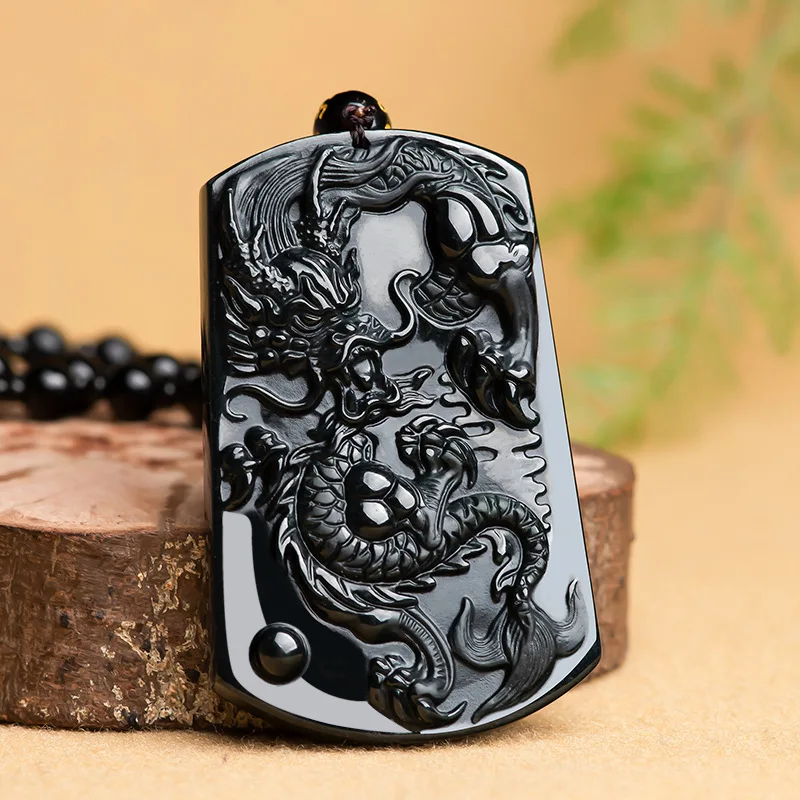 Hot Selling Natural Hand-carve Jade Mo Cui Dragon Card Necklace Pendant Fashion Jewelry Men Women Luck Gifts