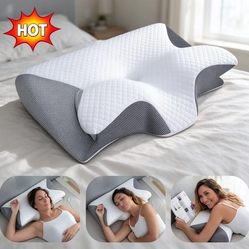 Coussin de nuque en mousse à mémoire de forme, profilé en forme de papillon, coussin de sommeil ergonomique pour soulager les douleurs au cou, soutien de sommeil multi-positions