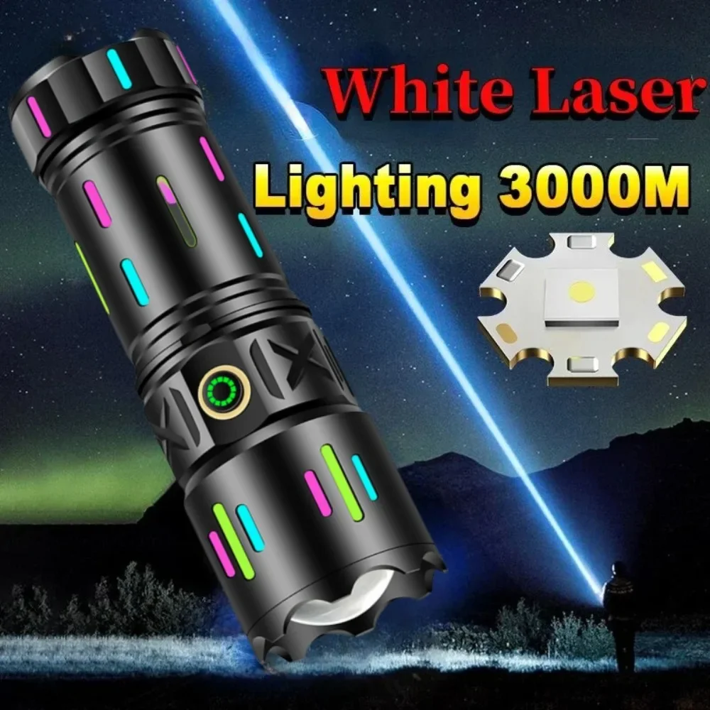 

Powerful Led Flashlight Type C Rechargeable Waterproof 3 Modes Flashlight High Power Zoom Torch Long Range 3000m Tactical Torch