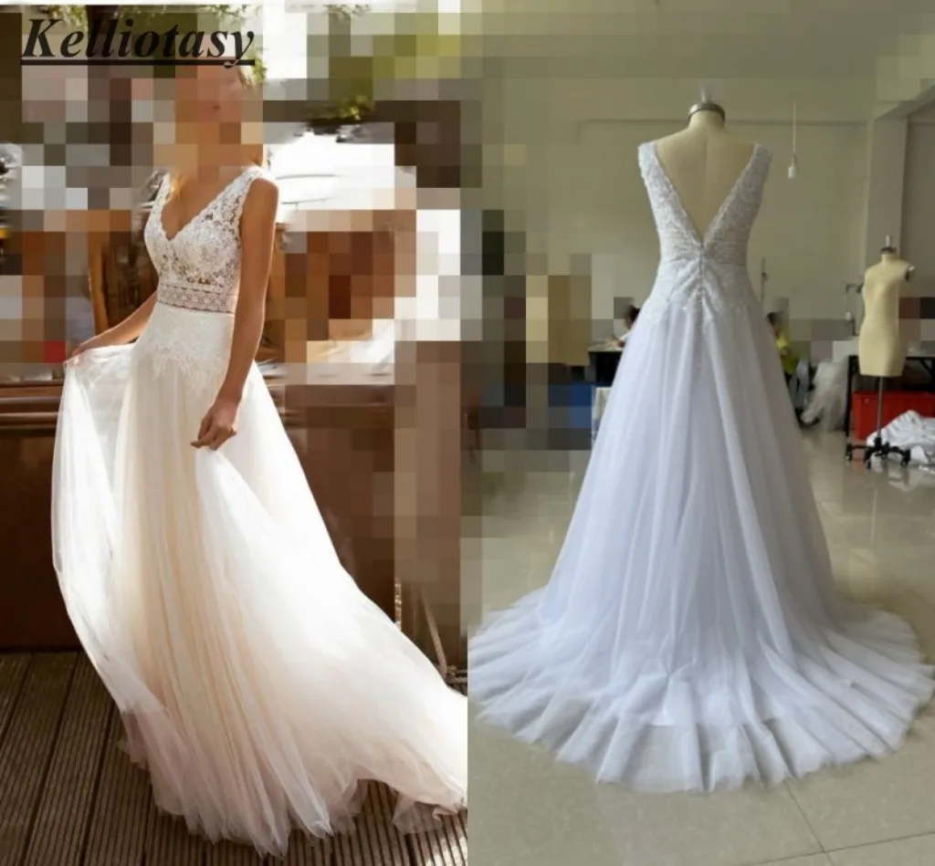 

Double V-neck Chiffon Bridal Dress for Women, Affordable Beach Wedding Dress, Plus Size