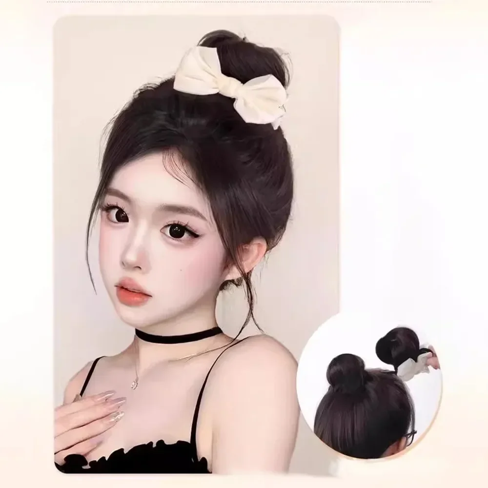 Synthetic Female Meatball Heads Flower Bud Hair Gentle Wig Increase Hair Volume Clip Head Accessories