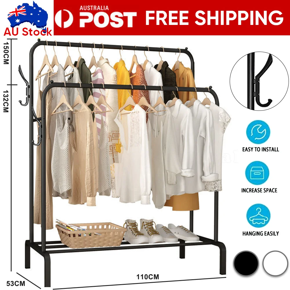 Appendiabiti a doppia fila Appendiabiti da pavimento di grandi dimensioni con ganci per appendere Aste Appendiabiti semplice per la casa Appendiabiti per cappelli Appendiabiti per borse in stoffa