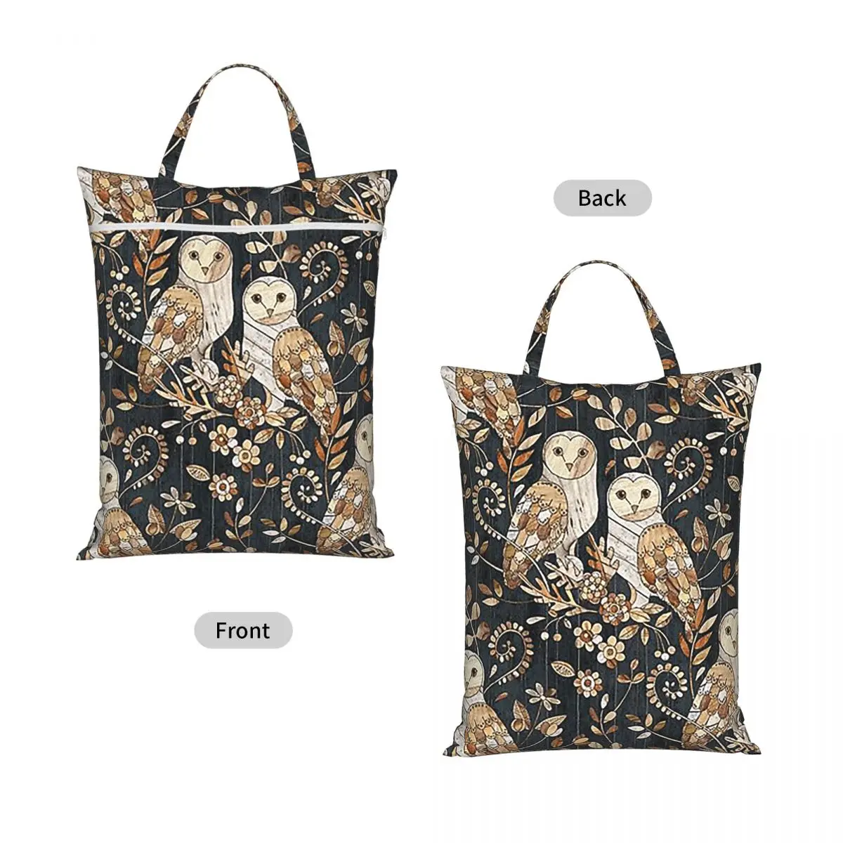 Wooden Wonderland Barn Owl Collag Travel Laundry Bag Waterproof Reusable Dirty Clothes Pouch Gym Yoga Vacation Washing Basket