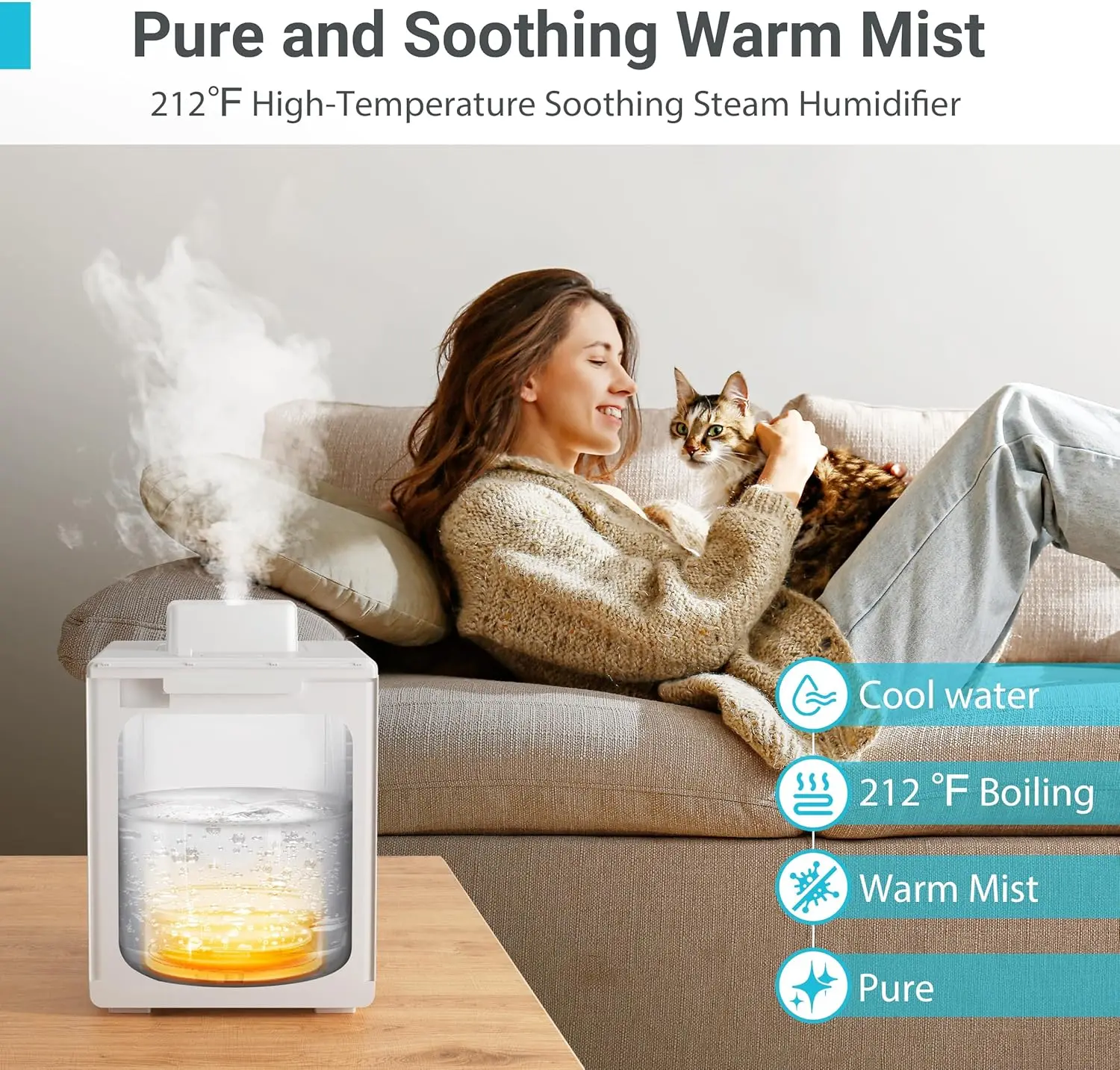 Steel Humidifier, 3L Warm Mist Humidifier, Easy Clean with Warm Steam Humidifier, Healthy Air Mist Humidifiers for Bedroom Livin