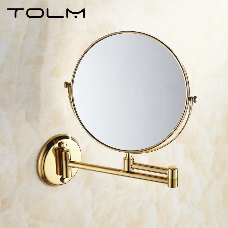 Imagem -02 - Tolm-high Quality Gold Polegada Espelho de Parede do Banheiro Maquiagem Espelho Estendendo Dobrável Dupla Face Banheiro Mirrorrotating