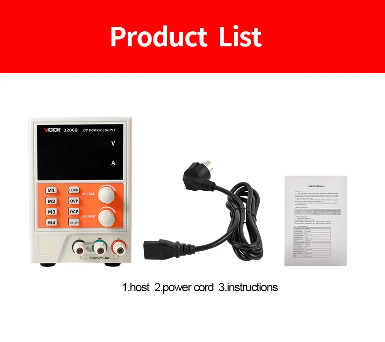 VICTOR 3206C مقعد تيار مستمر موفر طاقة تنظيمي 32 فولت 6A قابل للتعديل LED أربعة أرقام الجهد/التيار AC220V