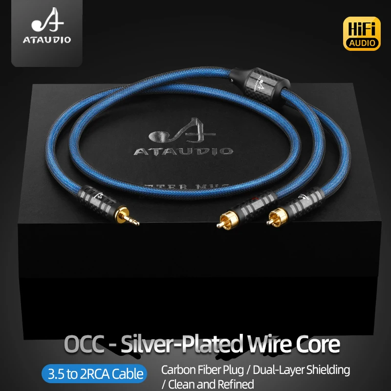 

Аудиокабель ATAUDIO HiFi 3.5 на 2RCA с улучшенными разъемами из углеродного волокна и посеребренными контактами OCC для мобильных телефонов, усилителей, микшеров